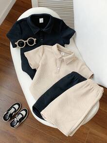 4件套男童休闲经典刺绣图案Polo衫短裤套装，买一送一，两套起售 - 彩色 - 查看 4