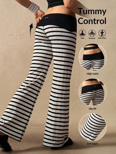 VARSIVA 女士条纹休闲喇叭裤，适合日常健身和运动