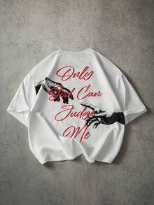 PAVTROS 男士街头风流行英文刺绣“创造亚当”元素户外音乐节休闲日常穿着、朋友聚会、男友/老公礼物、周年纪念礼物白色T恤 - 白色 - 查看 3