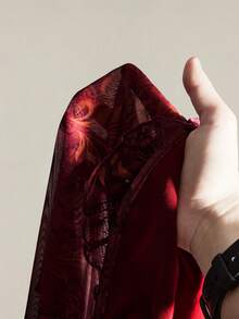 SHEIN ICON Plus Size Women Plant Print Ruffle Hem Camisole Tank Top For Holiday,Rave Top - Burgundy - View 12