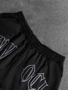 STYNVO Men's Casual Letter Print Shorts, Summer - Black - View 6