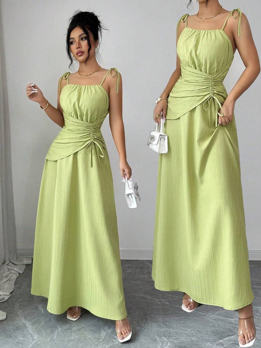 Elenzga Đầm nữ thanh lịch dây mảnh, chân váy chữ A xếp ly eo, kiểu dáng thường ngày, thời trang, thanh lịch và tinh tế. Phù hợp cho nhiều dịp, từ trang phục công sở trang trọng và đi làm hàng ngày, đến những bộ trang phục gợi cảm, phong cách Pháp lãng mạn, những buổi đi chơi thường ngày, kỳ nghỉ, sự kiện theo chủ đề retro Trung Đông, những buổi trà chiều ấm cúng, những bữa tiệc quyến rũ, cũng như năm mới, Lễ Tạ ơn và Giáng sinh, Ngày lễ tình nhân và các lễ kỷ niệm khác. - màu xanh lá - Xem 1