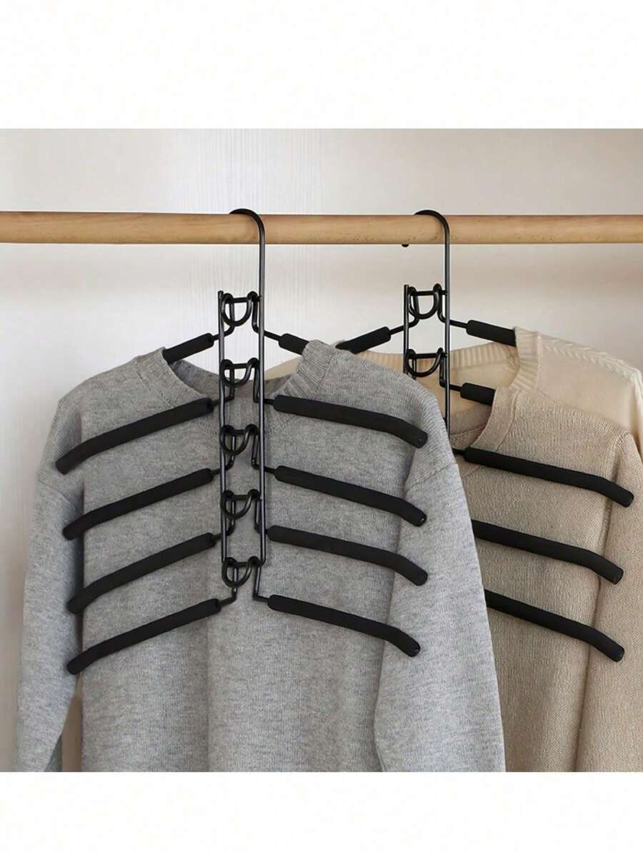 5 Packs Metal Heavy-Duty Space-Saving Coat Hangers, 5-In-1 Multi-Layer, With Non-Slip Foam Padding, For Coats, Sweaters, Suits And T-Shirts