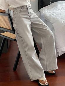 DAZY 女士水洗韩式百搭口袋纽扣喇叭裤 - 灰色 - 查看 6