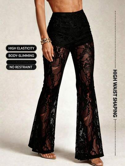 SHEIN PETITE CURVE New Plus Size Women's Petite Girls Lace Patchwork Sheer Elegant Flare Leg Pants,High-Waisted Makes You Look Slimmer And Your Legs Longer, Suitable For Petite Women.High-Waisted Makes You Look Slimmer And Your Legs Longer, Suitable For Petite Women.Suitable For All Seasons And Occasion,Suitable For Petite Girls& Women, Summer Flare Leg Pants Summer Summer Flare Leg Pants Summer Outfits Summer Holiday Outfits Long Summer Pants For Women Spring Outfit ,Wide-Leg Pants,Office Pants,Elegant Pants,Casual Pants, High-Waisted Slimming Wide-Leg Pants For Summer,Elegant Women's Ceremony Pants ,Elegant Pants For Party,Elegant Pants For Ladies,Elegant Long Pants, Vacation Outfits Women,Holiday Outfits For Women,Summer Holiday Outfits,Summer Vacation Outfits,Casual Pants For Women ,Sexy Pants For Women,Carnival Carnival Costume Carnival Women Look 2026 2026 Carnival Women Carnival Clothes Carnival Costume Women