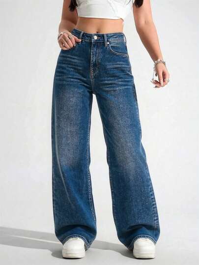 Mezclilla pantalon baggy para mujer,rigido,comodidad,casual.