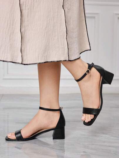 Sleekvia Women's New Chunky High-Heeled Sandals, One-Piece Simple Design With Ankle Strap, Versatile And Comfortable, Suitable For Going Out, Commuting, Casual, And Vacation.