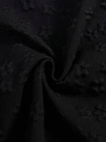 SHEIN 优雅提花花卉装饰开襟褶皱荷叶边长袖外套搭配简约吊带长裙两件套，适合少女，春秋季穿着，休闲、派对、活动皆宜。 - 黑色 - 查看 8