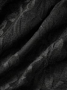 SHEIN MOD 加大码黑色蕾丝不对称领口衬衫 - 黑色 - 查看 5