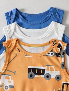 3pcs/Set Newborn Baby Boy/Girl Cute Cartoon & Striped Knit Romper, Summer - Multicolor - View 3