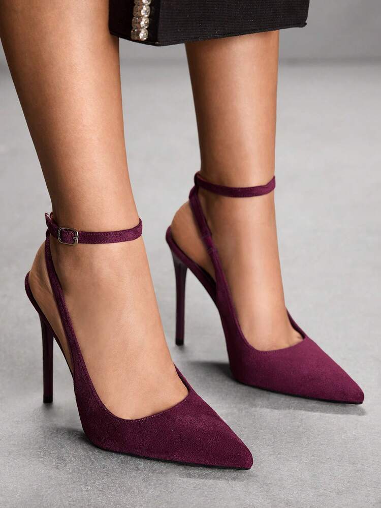 CUCCOO SZL Women Shoes Women's Pointed Stiletto Burgundy Suede Ankle Strap Fashion Sexy Dinner Party Dating Women's High Heel Shoes Slingback Shoes Women's Shoes