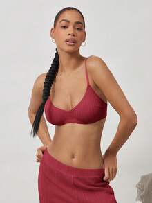 Ocili Áo lót nữ cơ bản tối giản, thoải mái, chất liệu 100% cotton, kiểu dáng thanh lịch, dễ mặc cho mùa thu. - Màu Đỏ Sâu - Xem 5