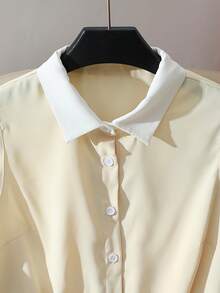 Franclia 法式优雅衬衫领褶皱下摆黄色女士夏季上衣 - 淡黃色 - 查看 5