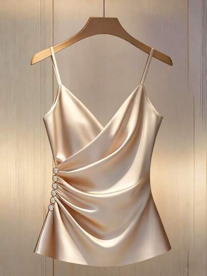 Franclia Sexig och mångsidig topp med rynka detaljer för kvinnor, enfärgad