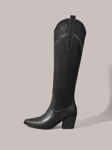 Styleloop Women's Zipper Closure Thigh-High Boots, Fashionable & Versatile For Daily Wear - Black - View 3