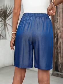 EMERY ROSE Bermudas de cintura media con bolsillos laterales, sueltas y de longitud hasta la rodilla, de estilo básico y moderno - Azul - Ver 2