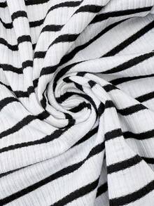 SHEIN 2pcs Maternity Striped Round Neck T-Shirt And Adjustable Waist Pants Set - White - View 6