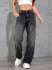 Pantalones Vaqueros Anchos para Mujer - Estilo Retro, Moda Urbana y Versátil - Negro - Ver 6