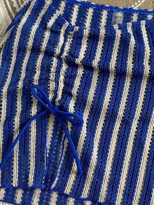 Swim Vcay 针织提花条纹面料侧抽绳女裙 - 藍色 - 查看 5