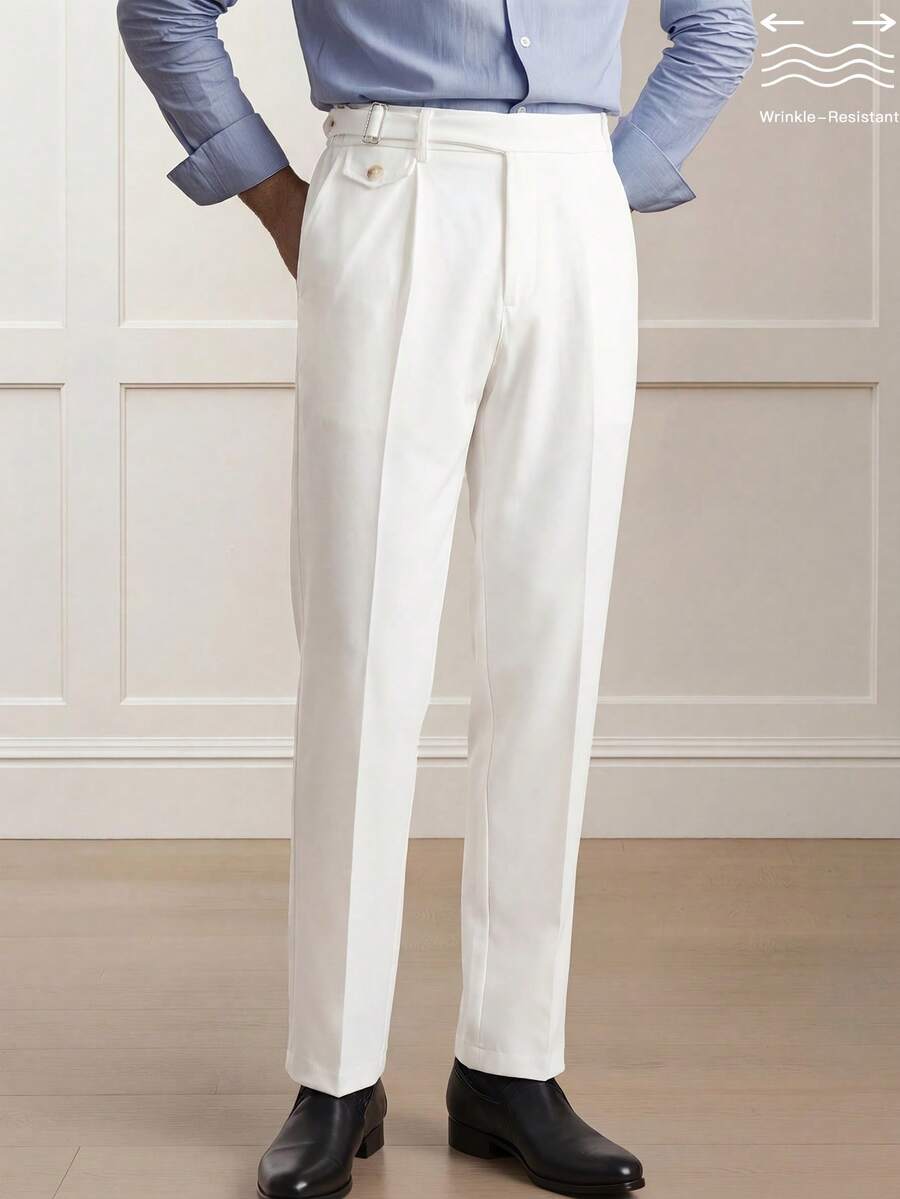 Calvornis Men's White Business Casual Suit Trousers With Sophisticated Design, Suitable For Spring And Summer High Waisted Dress Pants, Formal, Ceremony - White - View 1