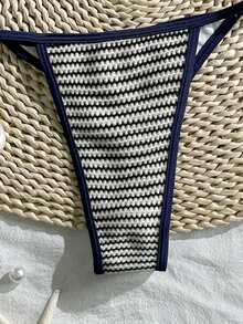 Bonvoyette 女士针织黑白条纹挂脖比基尼上衣，性感比基尼套装 - 彩色 - 查看 5