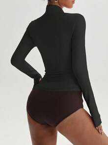 Sovereign Charm 女士秋冬运动夹克，紧身立领，撞色滚边，带拇指孔，适合日常休闲穿着、跑步、瑜伽、健身、网球、高尔夫等。 - 黑色 - 查看 2