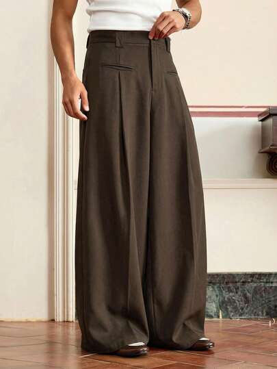 SWAVVY Pantalones anchos y sueltos de unicolor para hombres, talla estándar