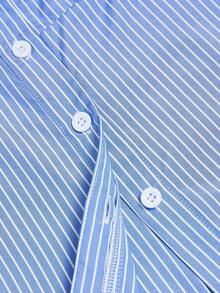 GlowEve 女士新款条纹翻领无袖休闲衬衫，适合日常通勤，春夏穿着 - 藍白色 - 查看 5