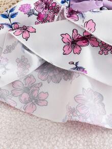 SHEIN Bộ 3 món cho bé gái gồm áo liền quần tay ngắn dễ thương, váy in hoa thắt nơ và băng đô, thích hợp cho mùa hè. - Màu tím - Xem 7