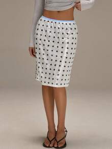 Athîral Chân váy nữ chấm bi đính sequin mỏng nhẹ, kiểu dáng thường ngày. - Đen và trắng - Xem 4