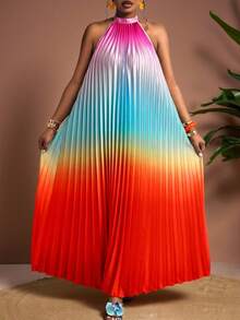Truni 大码女士优雅宽松渐变图案长款连衣裙,无袖长裙,适合度假、下午茶、海滩游轮、城市自驾游、波西米亚风度假、音乐节、海滩装扮、复活节、优雅度假服、音乐会服装、热带度假服、波西米亚风春夏秋季彩虹多色连衣裙、彩色日落连衣裙、海滩度假装扮、骄傲连衣裙、性感海滩连衣裙、大码锐舞装扮、褶皱渐变吊带长款连衣裙、龙舌兰日出连衣裙、多色连衣裙、夏季日落色连衣裙,适合梨形和三角形身材 - 彩色 - 查看 4
