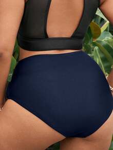 Swim Vcay Plus Size Women Summer Beach Solid Color Ruched Bikini Bottom Navy Blue - Navy Blue - View 2