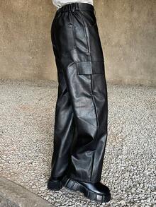 Ngobest Haus Ngobest Haus Men's Black PU Leather Pants, Loose Straight Leg, & Versatile Leather Trousers Men Black Leather Pants Men Wide Leg Pants Men Oversized Pants Black Leather Streetwear Pants Men Baggy Pants,Streetwear,Boyfriend Gifts. Men Baggy Wide Pants Baggy Black Pants Men Oversized Pants Black Baggy Pants Men - Black - View 5