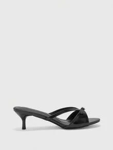 CUCCOO BIZCHIC Summer New Black Square-Heeled Sandals, Cross-Strap Buckle Kitten And Mule Shoes, Workplace Commute Banquet Dates, All-Match High-Heeled Slippers - Black - View 2