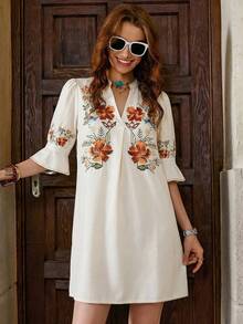 Solivie 女士碎花连衣裙，优雅休闲，适合度假和户外活动，春夏款 - 白色 - 查看 4