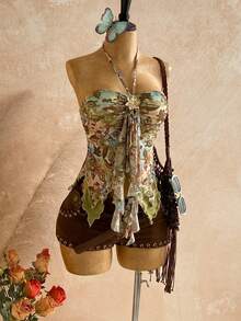 Soleia Camizolă asimetrică pentru femei cu tiv decorativ cu scoici, potrivită pentru vacanță la plajă, vară, sărbători, Paște, festivaluri de muzică, stil boho - Multicolor - Vizualizare 6