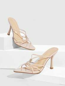 CUCCOO SZL 女士鞋履 春夏新款杏色圆头细高跟细带高跟凉鞋拖鞋 时尚舒适百搭性感派对夜店女凉鞋 女鞋 - 杏色 - 查看 2