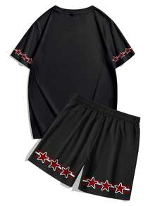 Aesthetic Post 男士23号洛杉矶标语印花休闲运动风圆领短袖T恤和短裤两件套外出上衣女士男友礼物图案T恤女士上衣女士衬衫男士休闲白色上衣白色衬衫女士衬衫春季上衣春季服装度假服装夏季服装海滩度假服装夏季服装度假服装夏季度假服装男士街头服饰套装男士两件套短裤套装 - 彩色 - 查看 3