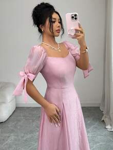 Modelyn 浪漫优雅花瓣袖A字连衣裙（女款） - 淺粉色 - 查看 6