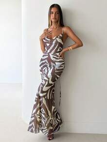 Aloruh 女士斑马纹深V领露背连衣裙 - 彩色 - 查看 2