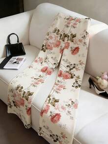 Elenzga Women's Floral Print Flare Leg Elegant Office Pants - Multicolor - View 1