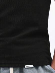SUMWON Textured Crew Neck Short Sleeve Cotton Casual Everyday Basic Tee For Daily Wear And Relaxed Style - Black - View 5