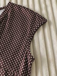 Áo thun mùa hè dáng casual in chấm bi cho bé gái, có vòng trang trí. - màu nâu - Xem 3