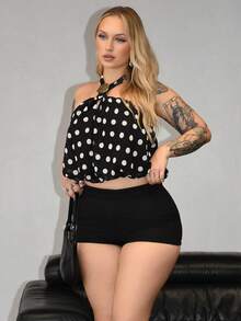 Arliah 女士新款现代金属装饰简约波点通勤吊带背心 - 黑色 - 查看 1