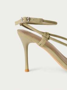 Nöista Knotted Strappy Heel Sandals. A Sophisticated Olive Suede Finish Featuring Intricate Knotted Strap Details And A Slender Stiletto Heel-The Perfect Fusion Of Organic Texture And High-Fashion Elegance For Any Evening Look. - Light green - View 10