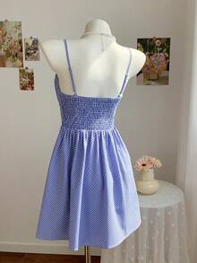 Comfortcana 2026 New Arrival Spring/Summer Women's Casual Plaid Strap Mini Dress, Summer Blue Gingham Dress Blue Sundress Cute Dress Easter Dress Women  Vacation Outfits Women - Blue - View 2