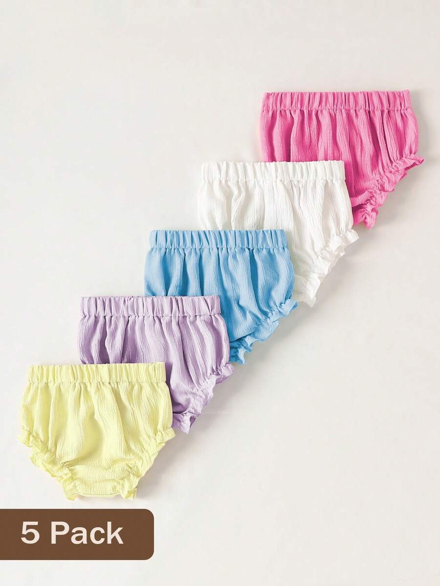SHEIN Playful Pals 5 件装 女婴夏季轻便灯笼裤、休闲可爱训练裤、尿布套裤 - 彩色 - 查看 1