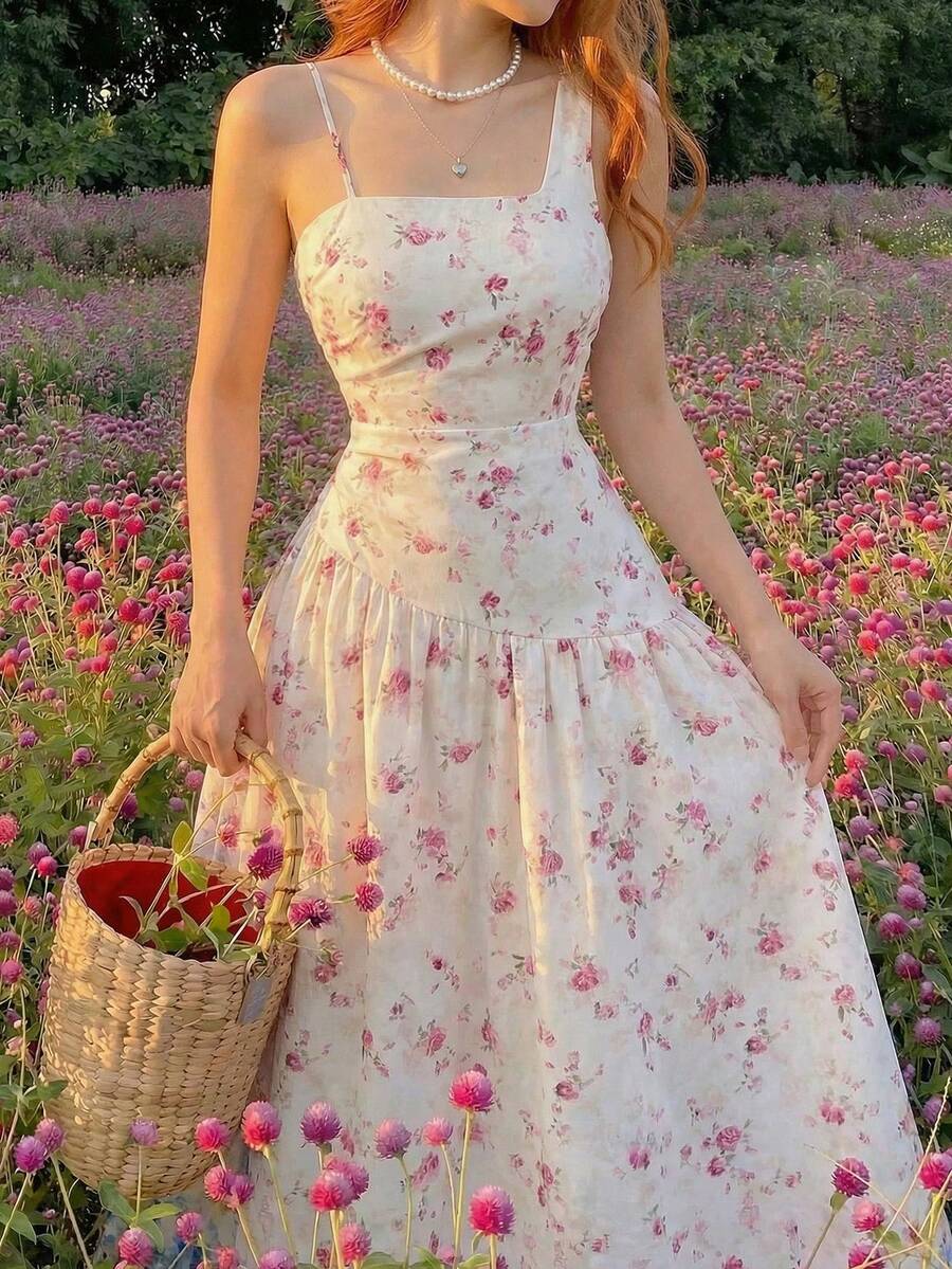 SHEIN MOD 优雅印花长裙，夏季 - 彩色 - 查看 1