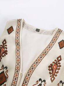 Franclia Plus Size Women Summer Bohemian Ivory Printed Sleeveless Jacket - Beige - View 4