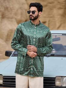 DAZY Spring Floral Print Long Sleeve Robe For Middle Eastern Men Summer Vacation - Multicolor - View 5